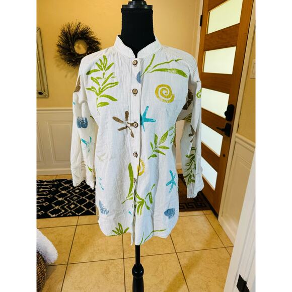 Produce Company 100% Cotton Coastal White Summer Shirt Lightweight Top S - Picture 5 of 9